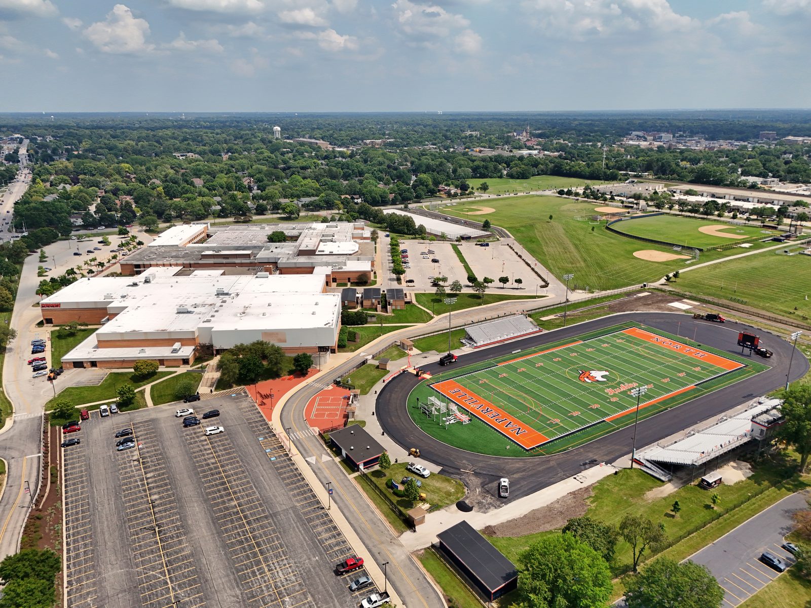 Overview of Naperville North High School athletic complex and campus